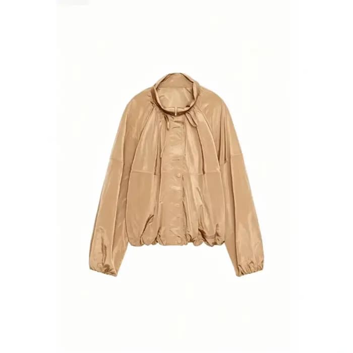 Veste en nylon plissée à col montant et manches longues couleur macaron pour femme – Nouvelle collection estivale