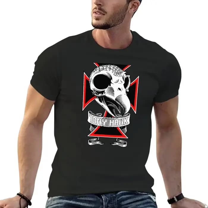TONY HAWK-T-Shirt à Manches Courtes et Col Rond pour Homme, Vêtement Décontracté, Blanc, Noir, Uni,