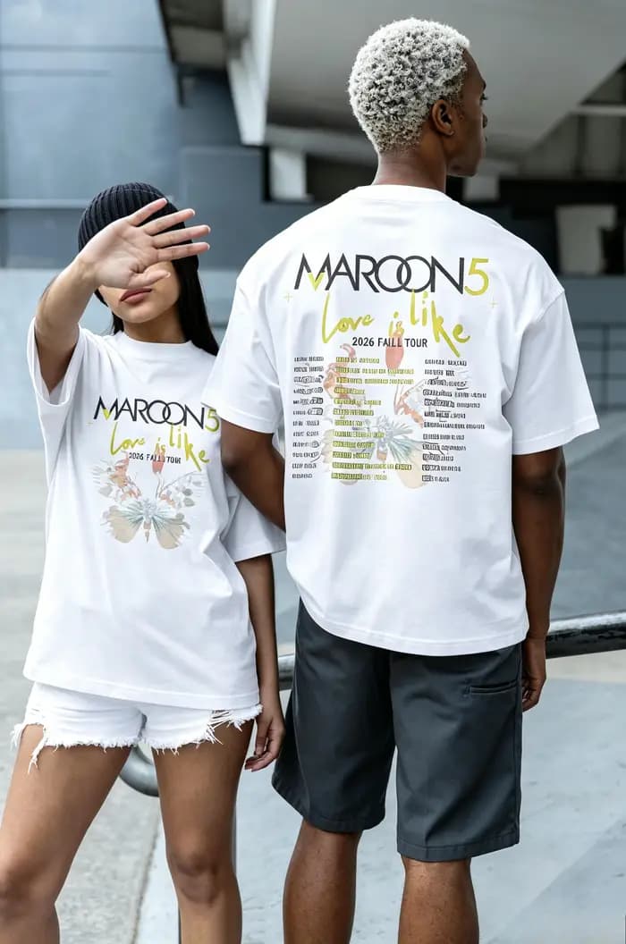 T-shirt graphique double face Maroon 5 Love Is Like 2026 Tour