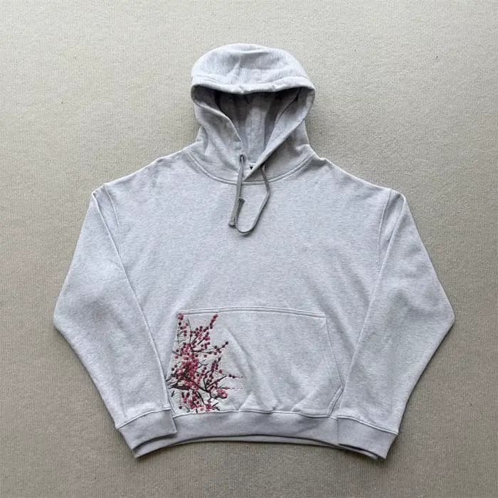 Sweat à capuche brodé motif fleur de prunier pour homme et femme, qualité supérieure, coupe oversize