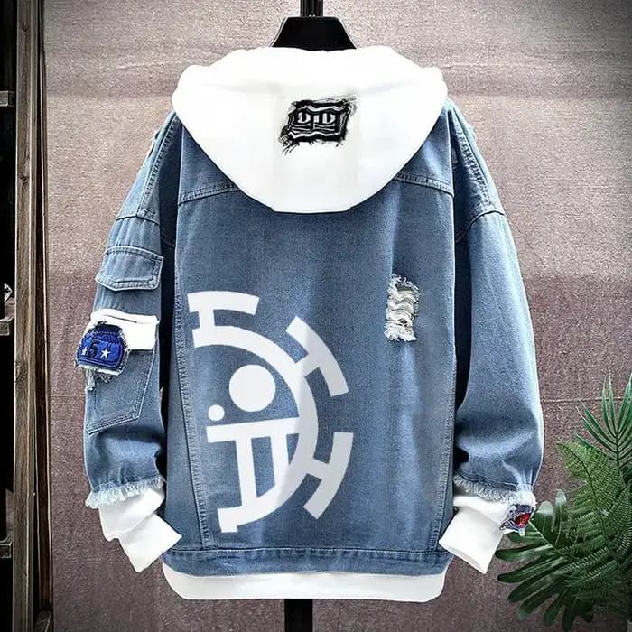 Une pièce dessin animé Denim veste personnalité créative garçons filles Couples printemps et automne à capuche faux