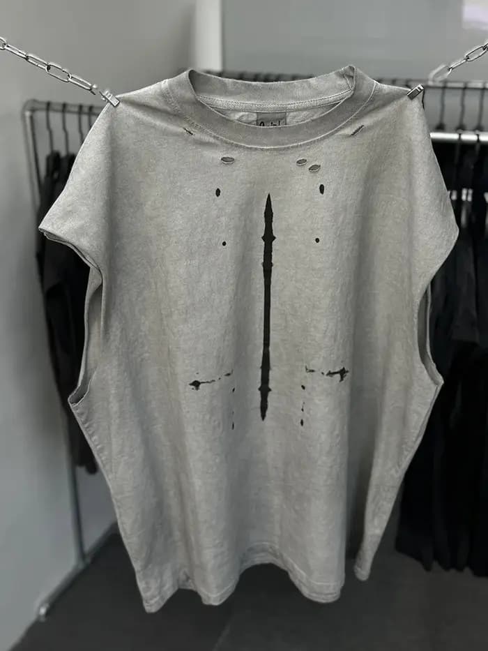 Sans manches Saint réservoir T-shirt hommes femme rétro trou lavé vieux Streetwear bonne qualité surdimensionné haut d'été noir blanc gris