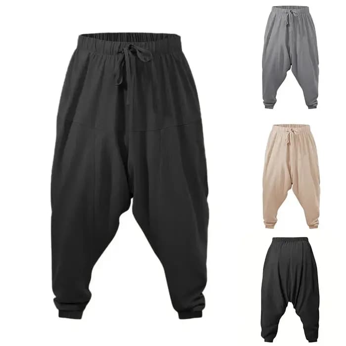 Sarouel pour hommes coton lin entrejambe bas confortable Streetwear coupe ample respirant léger pantalons longs hommes Joggers