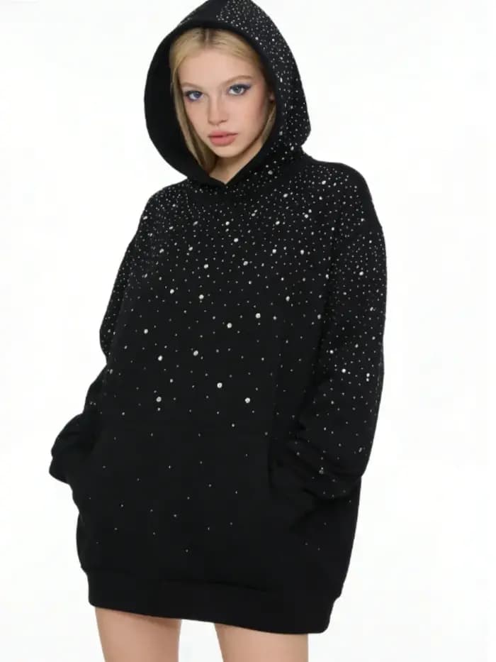 Strass clouté surdimensionné sweat à capuche femmes et hommes étincelle imprimé étoilé pull automne hiver Y2K Streetwear Punk esthétique
