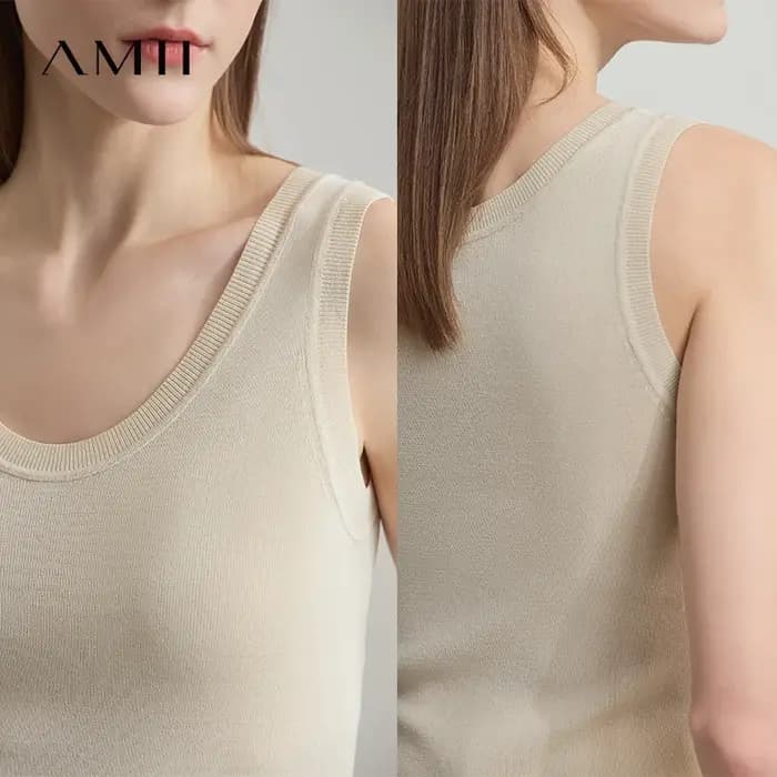 AMII minimaliste été nouveau Camisole femmes 2025 solide col en U sans manches décontracté hauts femme mode bureau dame vêtements 12542214