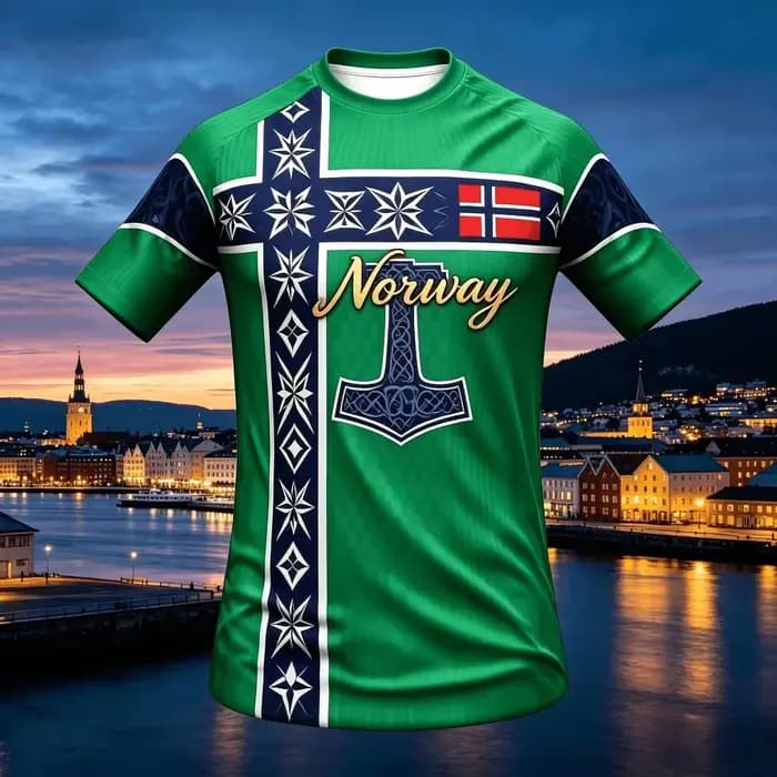 Maillot de football nordique style ethnique viking 2026 pour supporters norvégiens – Haut décontract
