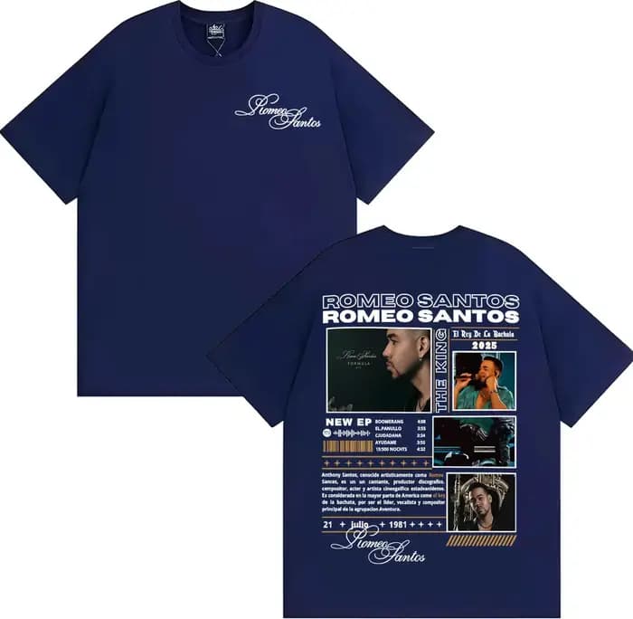 Rappeur Romeo Santos le roi Tormula Tour 2025 T-shirts graphiques vêtements pour hommes mode Hip Hop col rond coton