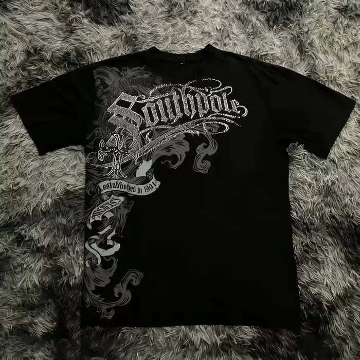 T-shirt gothique style Southpole 100% coton, t-shirt graphique pour hommes et femmes, streetwear d'é