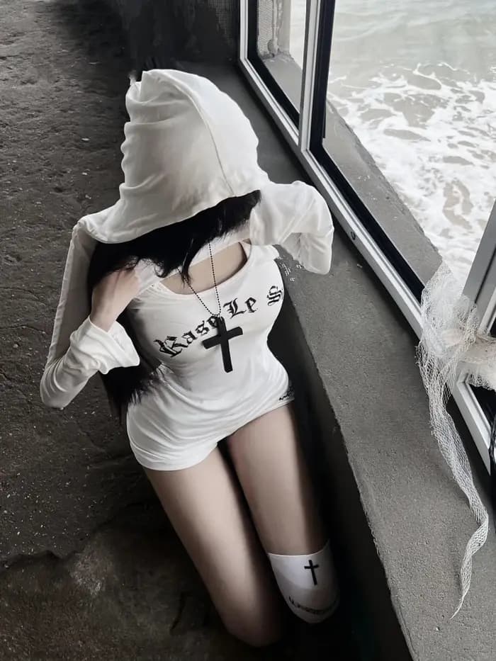 Seeslim t-shirt à capuche femmes deux pièces hauts à manches longues automne printemps mince 2000s vêtements Y2k
