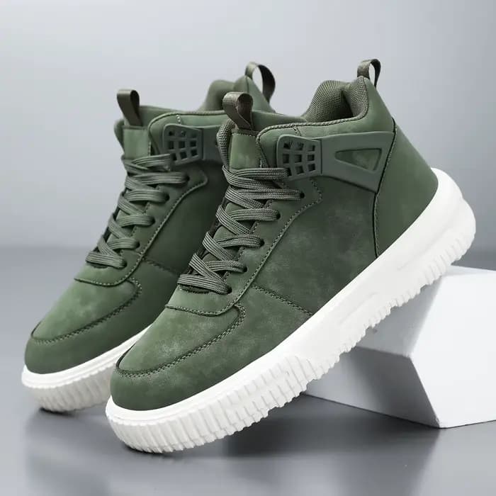 Baskets montantes vertes pour hommes, décontractées, en cuir, style skate, à lacets, plateforme, str