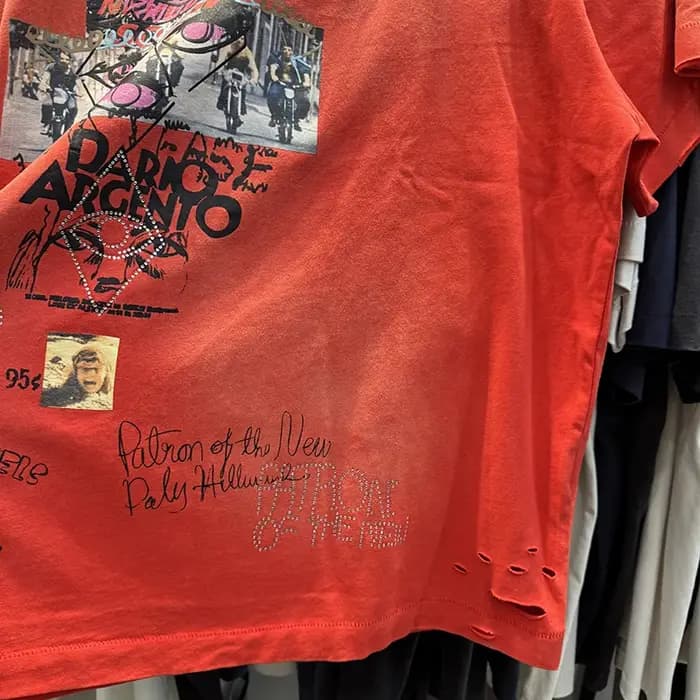 Rouge rétro Paly Style américain Graffiti cristal lettre t-shirt hommes