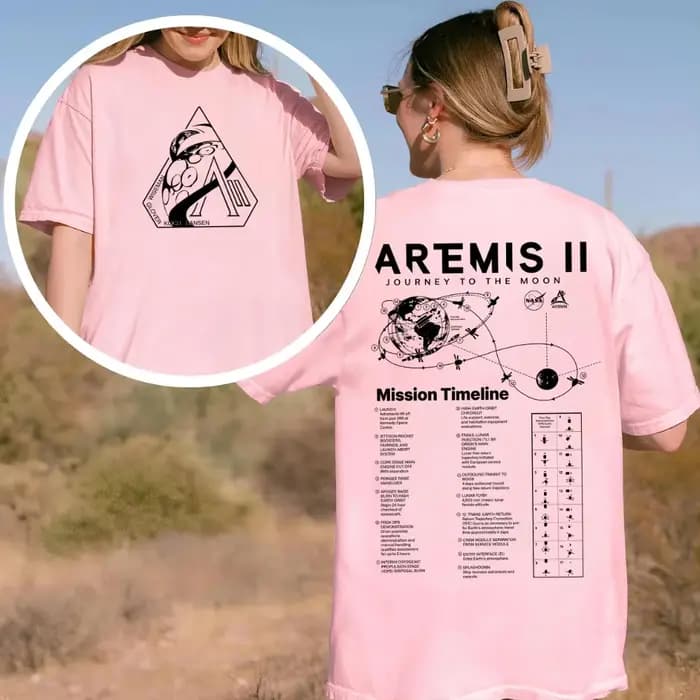 T-shirt spatial avec l'illustration de la chronologie de la mission lunaire Artemis 2