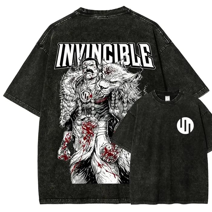 T-shirt délavé Invincible, vêtements de style original, nouveau modèle, T-shirt Anime, grande taille