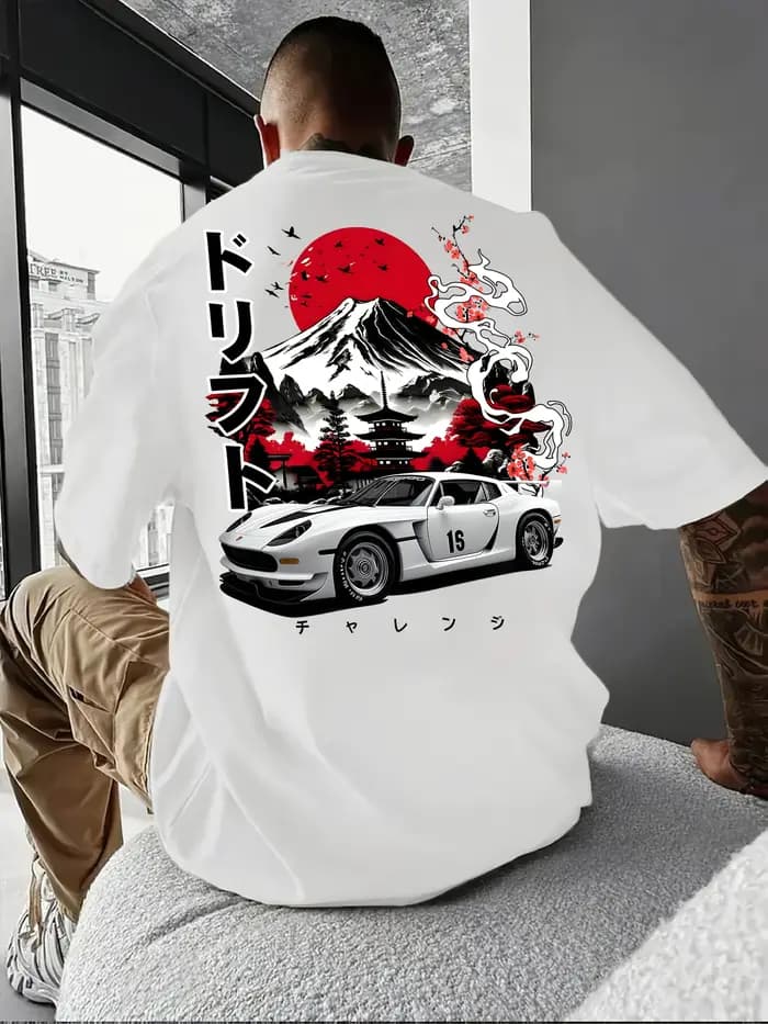 Le nouveau T-shirt pour hommes d'été 2025 comprend un motif de voiture de sport japonais décontracté et à la mode imprimé à manches courtes