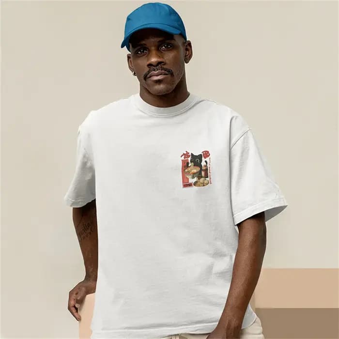 T-shirt hip-hop homme street wear Harajuku japonais Lamian Noodles chat