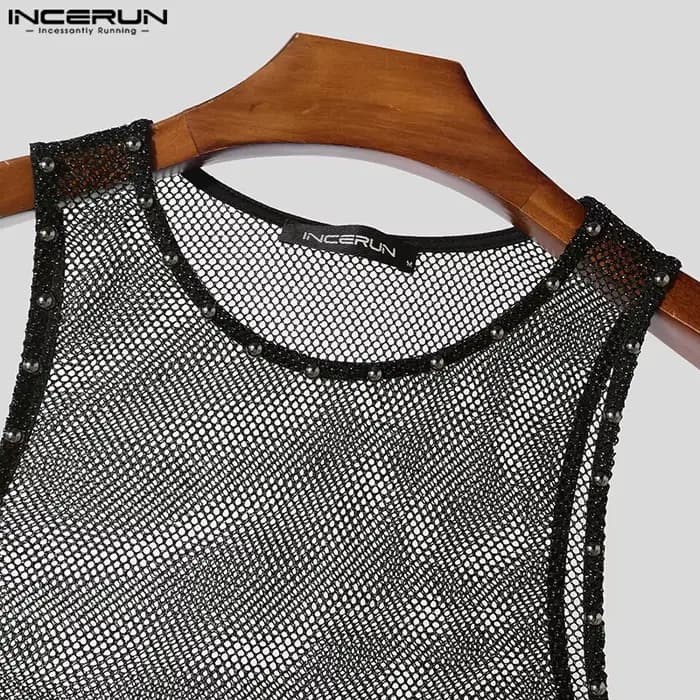 2025 INCERUN hauts Sexy été sans manches maille transparent débardeurs Streetwear surdimensionné t-shirt vêtements pour hommes