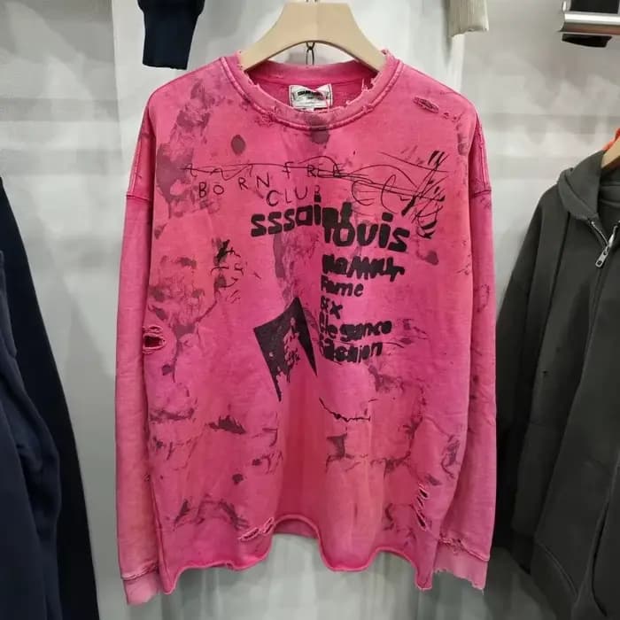 Sweat-shirt col rond rose vintage premium avec slogan Saint devant et derrière
