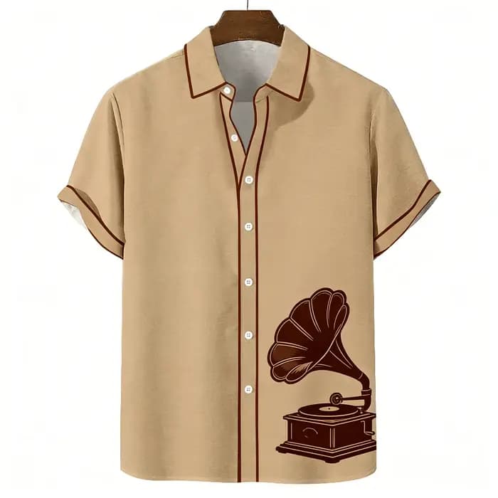 Chemise à manches courtes pour homme avec imprimé palmiers au coucher du soleil