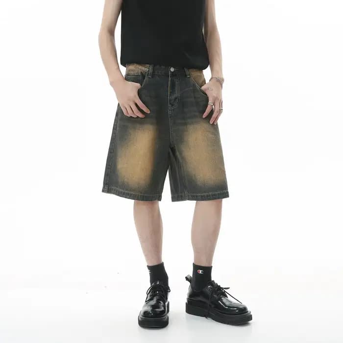 Jean Vintage à Jambes Larges pour Homme, Short en Denim, Longueur Genou, Streetwear, Été