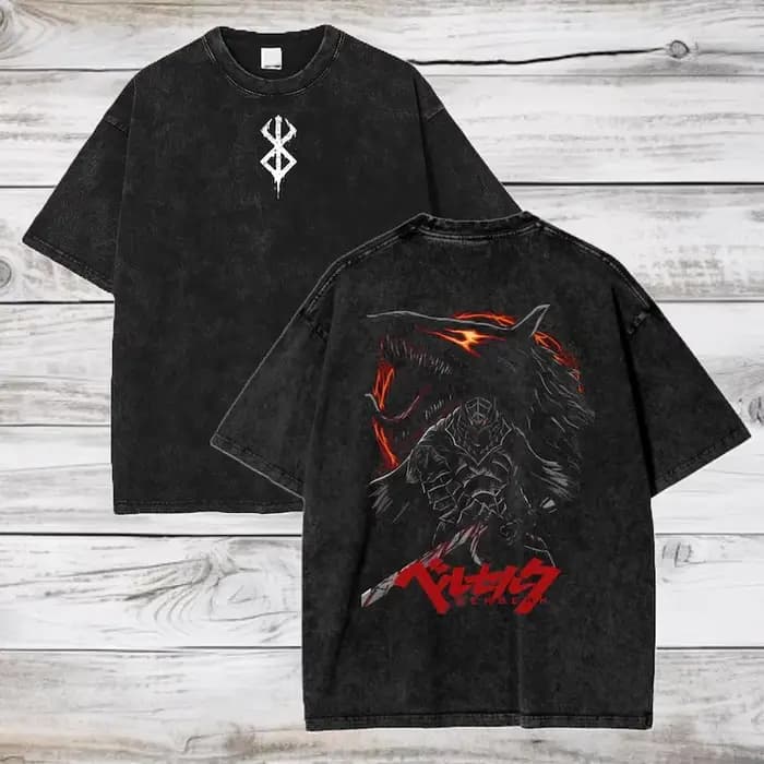 Guts Griffith imprimé T-shirt délavé Berserk Anime vêtements hommes Manga coton t-shirts décontracté surdimensionné