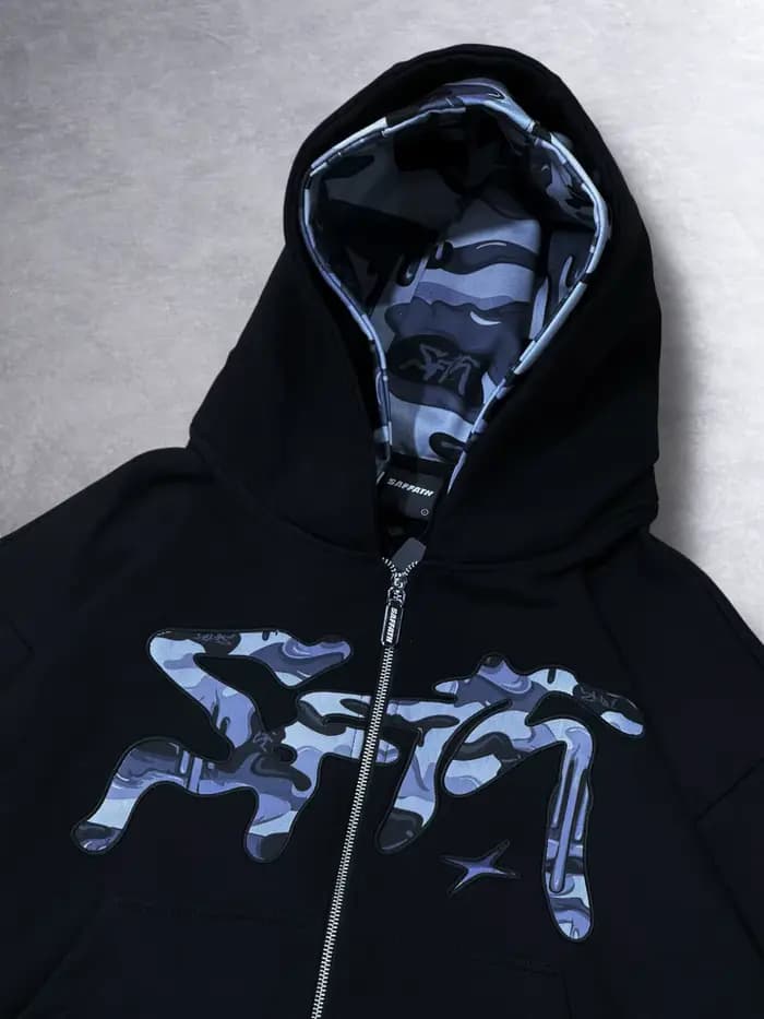 Sweat à capuche zippé imprimé camouflage obsidienne Y2K rétro