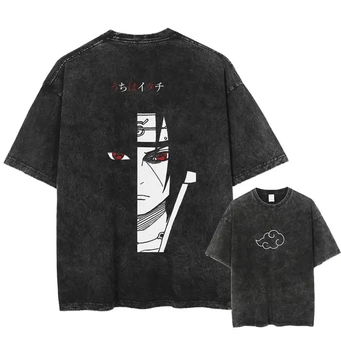 T-shirt streetwear Harajuku délavé, imprimé graphique Anime Naruto, t-shirt en coton d'été pour homm