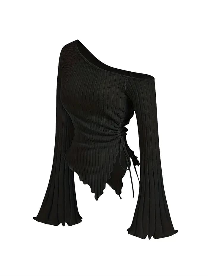 T-shirt asymétrique élégant et décontracté pour femme, coupe ajustée, à épaules dénudées, manches lo
