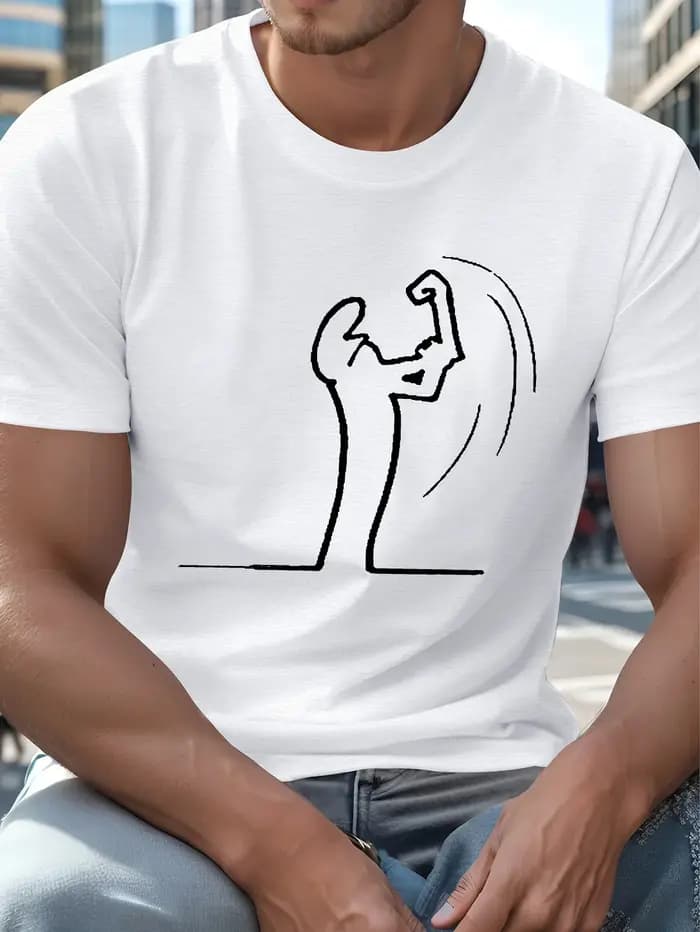 T-shirt graphique pour hommes – Conception d'ouvrier de la Construction robuste – Chemise noire avec Art au trait blanc