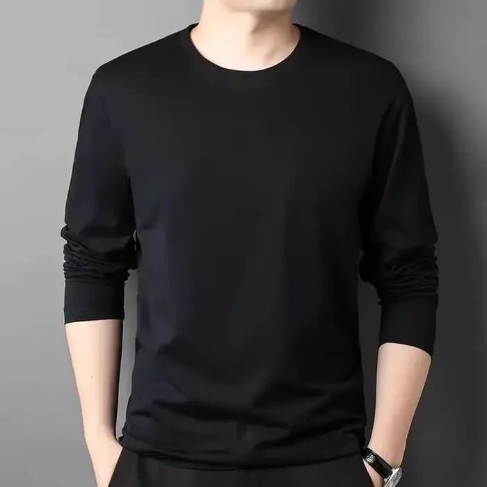 T-shirt décontracté à manches longues et col rond pour homme – Tendance