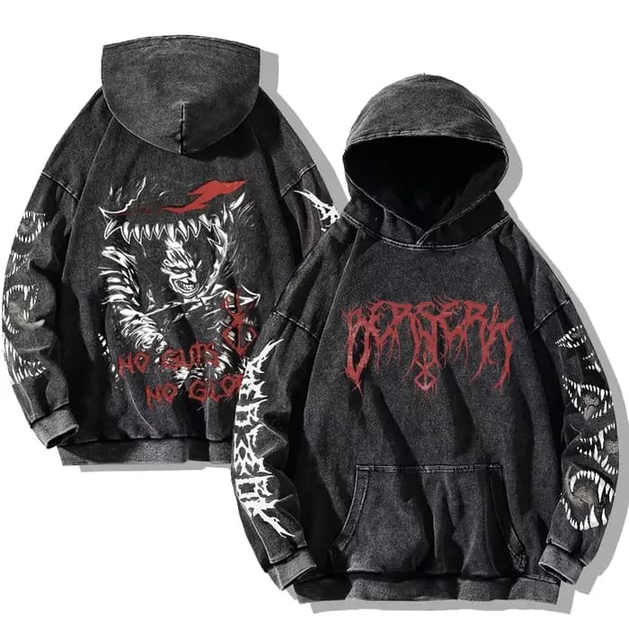 Berserk imprimé délavé sweats à capuche gothique Vintage coton sweat