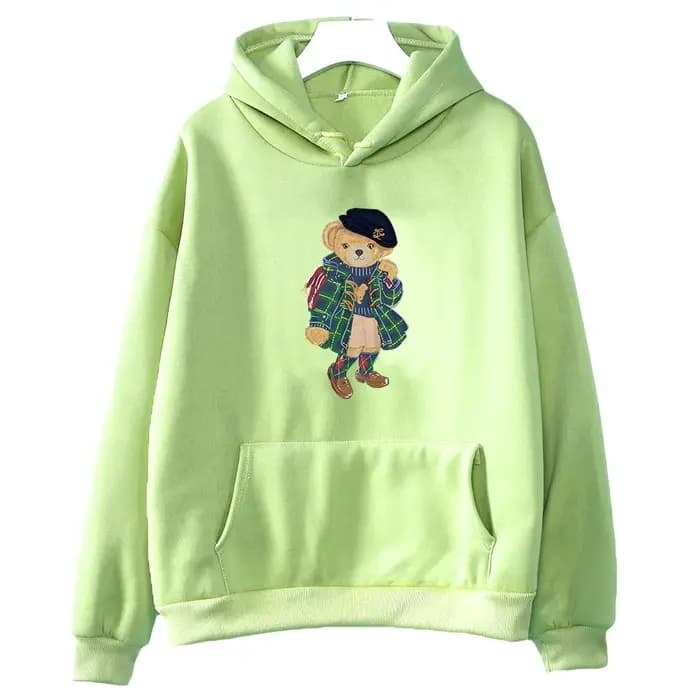 Sweat-shirt à capuche imprimé ours mignon pour femme