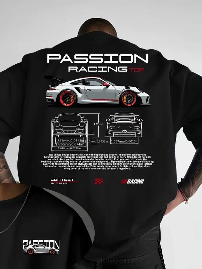 T-shirt d'été pour homme avec imprimé motif Racing haut de gamme