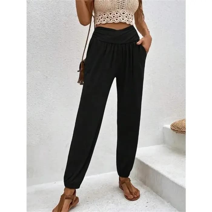 Nouveau Vêtements européens américains pantalons de maison avec tempérament décontracté poches amples taille haute Leggings pantalon pour les femmes