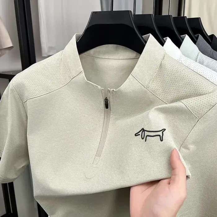 T-shirt imprimé de marque de créateur pour homme, confortable, à manches courtes, couleur unie, col rond, demi-zip, style athleisure, vêtements pour homme