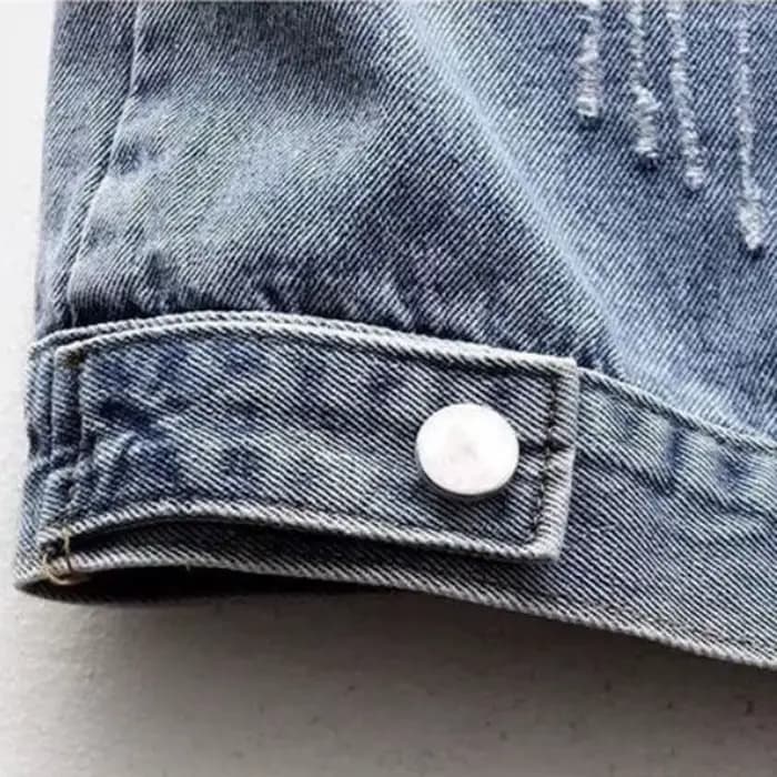 Manteau court en jean effiloché pour femme