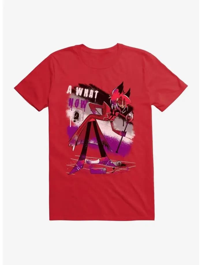 Hazbin Hotel Alastor What Now T-shirt en charbon de bois à imprimé géant unisexe S-4XL Style de luxe haut de gamme pour hommes et femmes