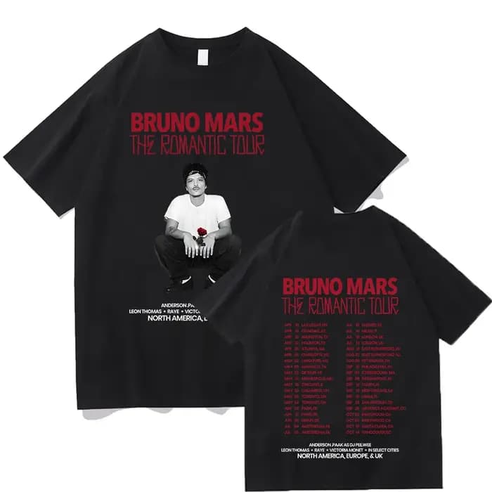 Bruno Mars The Romantic 2026 Tour Tee T-shirt unisexe pour jeunes et adultes, tenues de concert, hau