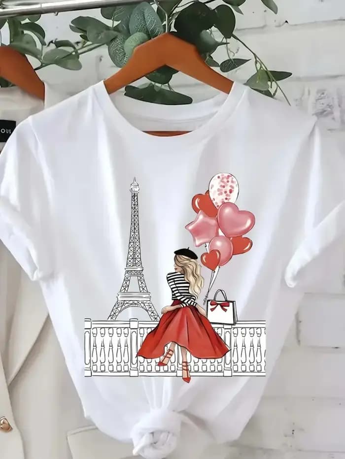 T-shirt blanc imprimé graphique parisien pour femmes