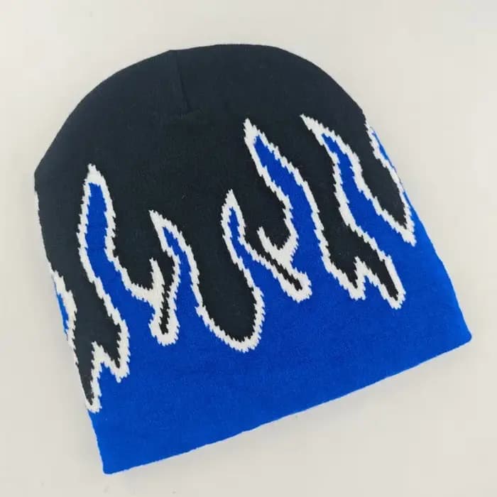 1 pièce de bonnet tricoté à motif de flamme imprimé double face