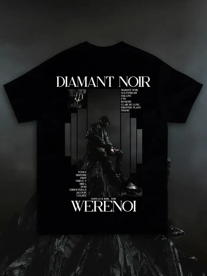 T-shirt à manches courtes avec imprimé graphique du rappeur français Diamant Noir Werenoi