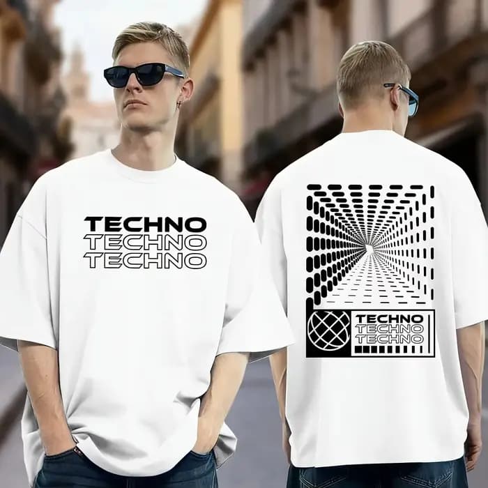 T-shirt minimaliste en coton 100% pour hommes, imprimé « TECHNO » Rave, décontracté, col rond, manch