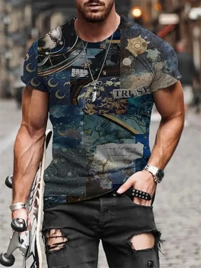 T-shirt imprimé 3D vintage pour hommes, col rond, Cool, surdimensionné, Muscle Streetwear, vêtements d'été, vente chaude, nouveau