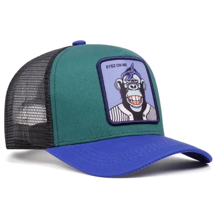 Casquette de baseball en maille respirante avec motif singe souriant, style hip-hop, haute qualité, pour l'extérieur, protection solaire, type trucker