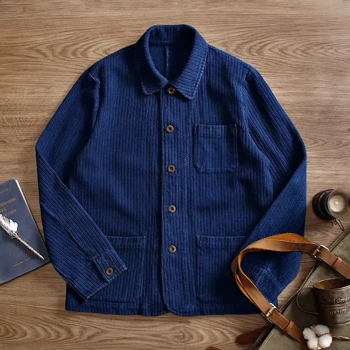 Veste cargo indigo pour homme, vintage, rapweight, coton, bleu teint, vêtements de travail, outillag