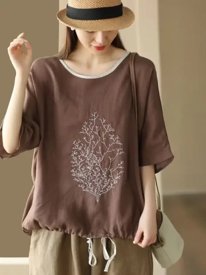 T-shirt en coton baggy uni pour femmes