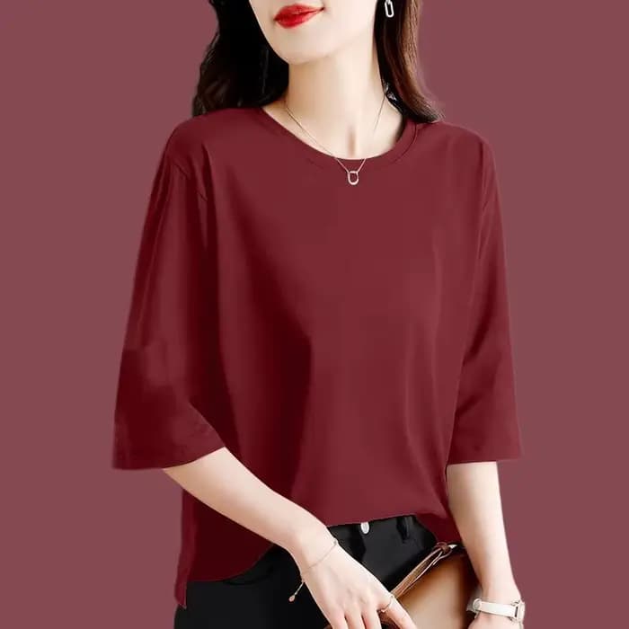 T-shirt à manches 7-quarts en pur coton pour femmes