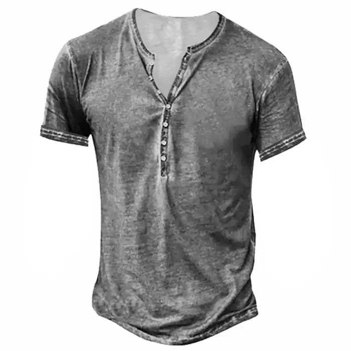 T-shirt Rétro Col V en Coton pour Homme – Manches Courtes