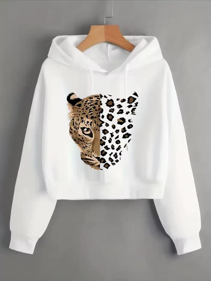 Sweat-shirt court à imprimé léopard et tigre