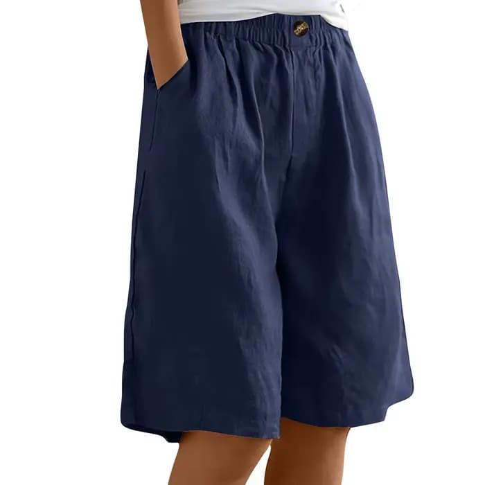Bermuda grande taille en coton et lin pour femme