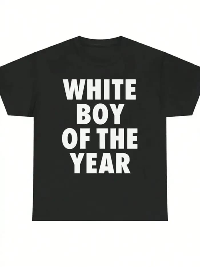 T-shirt à manches courtes en coton imprimé WHITE BOY OF THE YEAR, style rétro, décontracté, streetwe